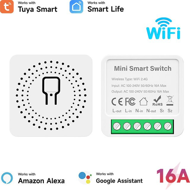 Tuya Smart Mini Wifi Schalter 16A DIY 2-Wege Relais mit Timer und Automatisierung in Weiß, kompatibel mit Alexa und Google Home - Bild 1