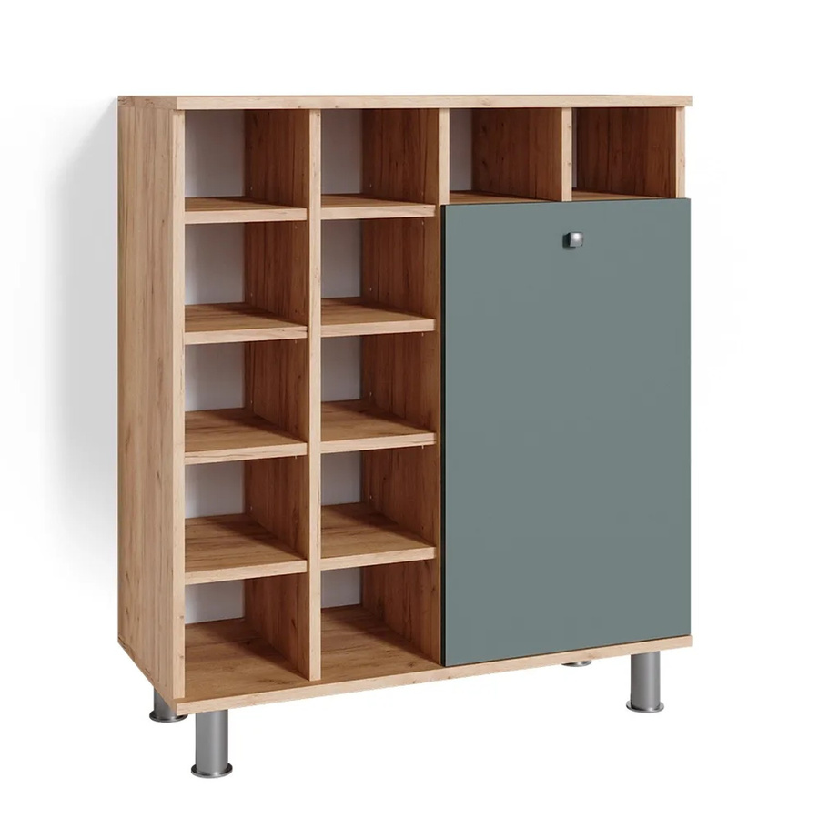Vicco Wäscheschrank Fynn Badezimmerschrank in Eiche und Grün mit Wäschekorb - Bild 3