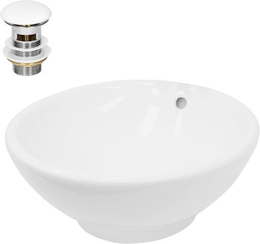 LuxeBath Waschbecken aus Keramik mit Ablaufgarnitur und Überlauf, Weiß, Rund, Durchmesser: 42 cm, Höhe: 17 cm - Bild 1