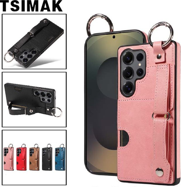 Leder-Brieftasche mit Kartenfach und Handgelenk-Strap als Schutzhülle für Samsung Galaxy S25 Ultra S24 S23 S22 S21 FE A15 A25 A35 A55 A05 A05S in Rot - Bild 1