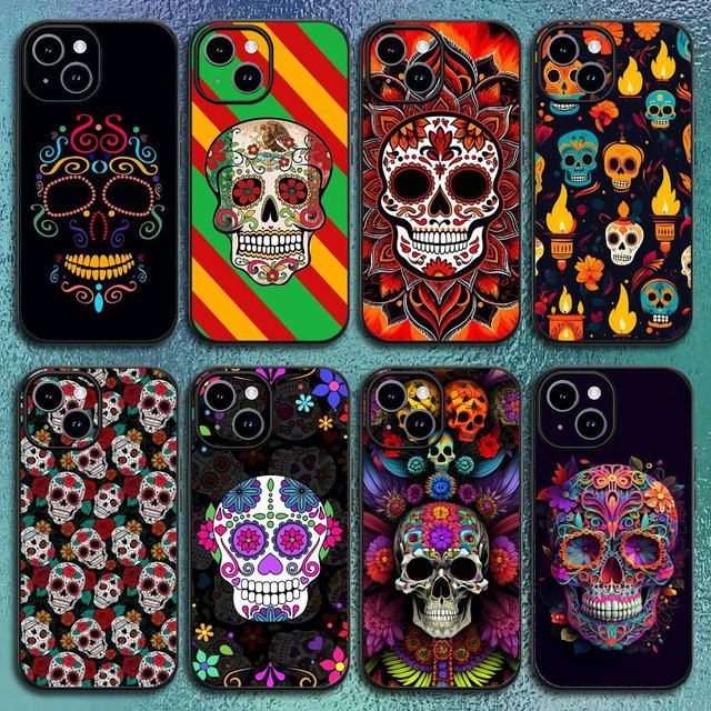 P-Pretty Handyhülle Catrina Skull für iPhone 12 bis 16 Pro Max Plus in Schwarz Softshell - Bild 1