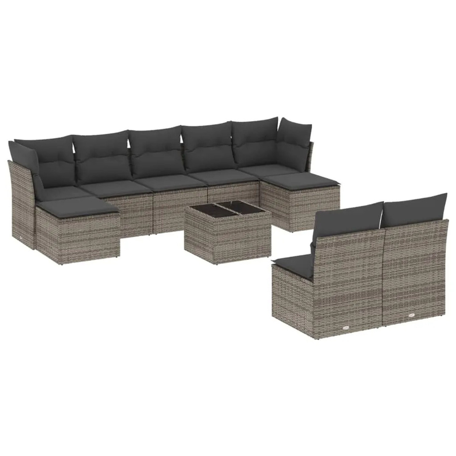 vidaXL 10-teilige Garten-Sofagarnitur aus Poly-Rattan mit Kissen in Grau - Bild 2