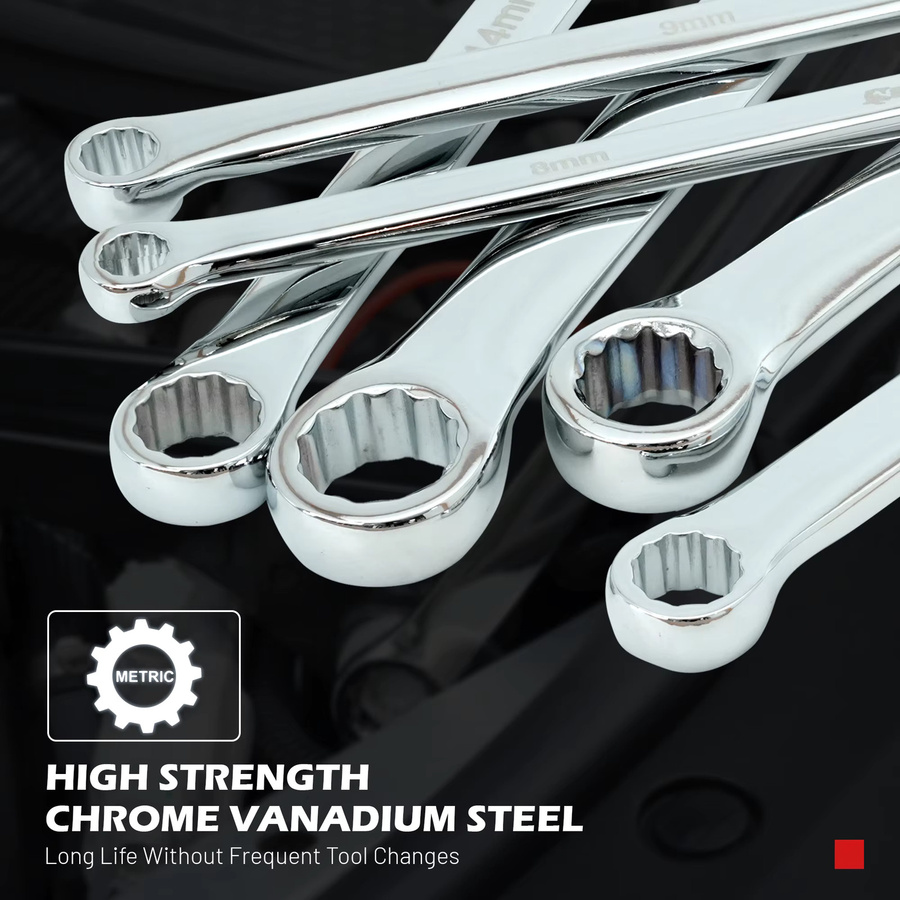 EZARC 6-teiliger Ringschlüssel-Satz aus Chrom-Vanadium in Silber, metrischer Kombinations-Schraubenschlüssel 8mm - 19mm - Bild 3