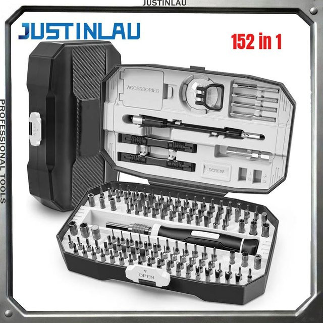 JUSTINLAU Präzisions-Schraubendreher-Set 152 in 1 für Laptop-Reparatur, professionelles Computer-Reparatur-Werkzeugset in Rot - Bild 1
