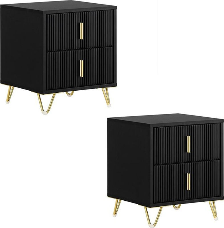 SoBuy Nachttisch Modern mit 2 Schubladen Schwarz B: 40 cm, T: 36 cm, H: 47 cm - Bild 1