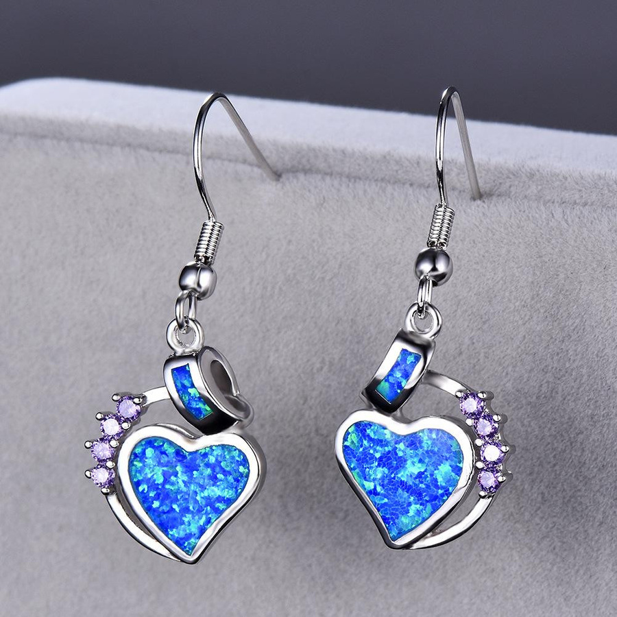 YIRAN Jewelry Ohrringe, Herzform, Blau, Weiß, Lila Diamant, Damen - Bild 2
