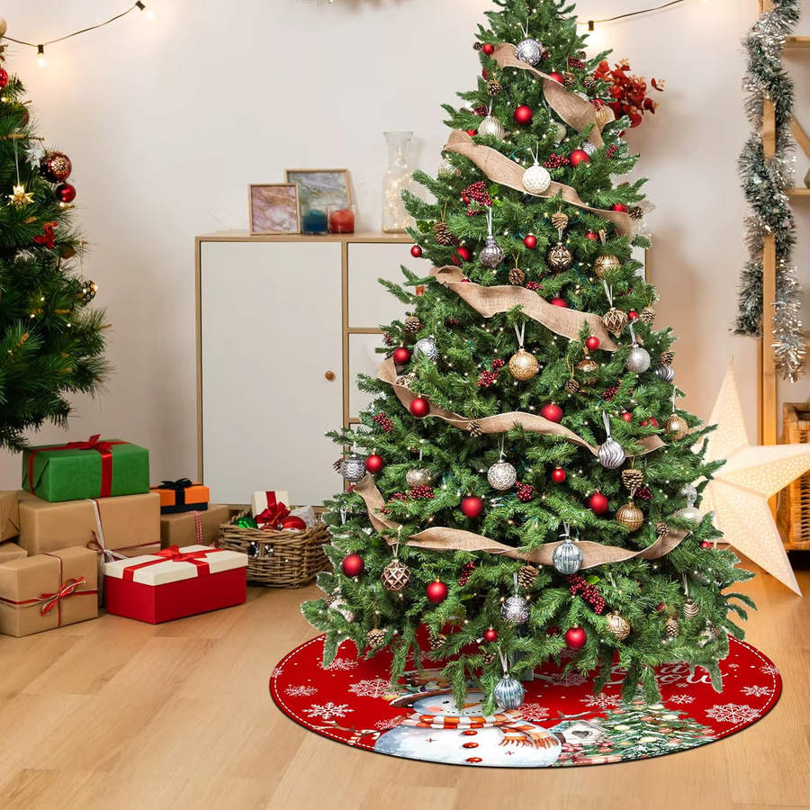 VIKAMA Weihnachtsbaum Rock Schneemann als textile Weihnachtsbaum Matte für deine Winterparty und Weihnachtsdekoration - Bild 6