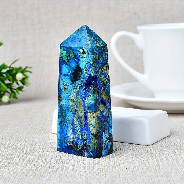 Natürlicher Azurit-Kristallturm von CrystalHola in Blau und Grün als dekorative Steinsäule - Bild 1