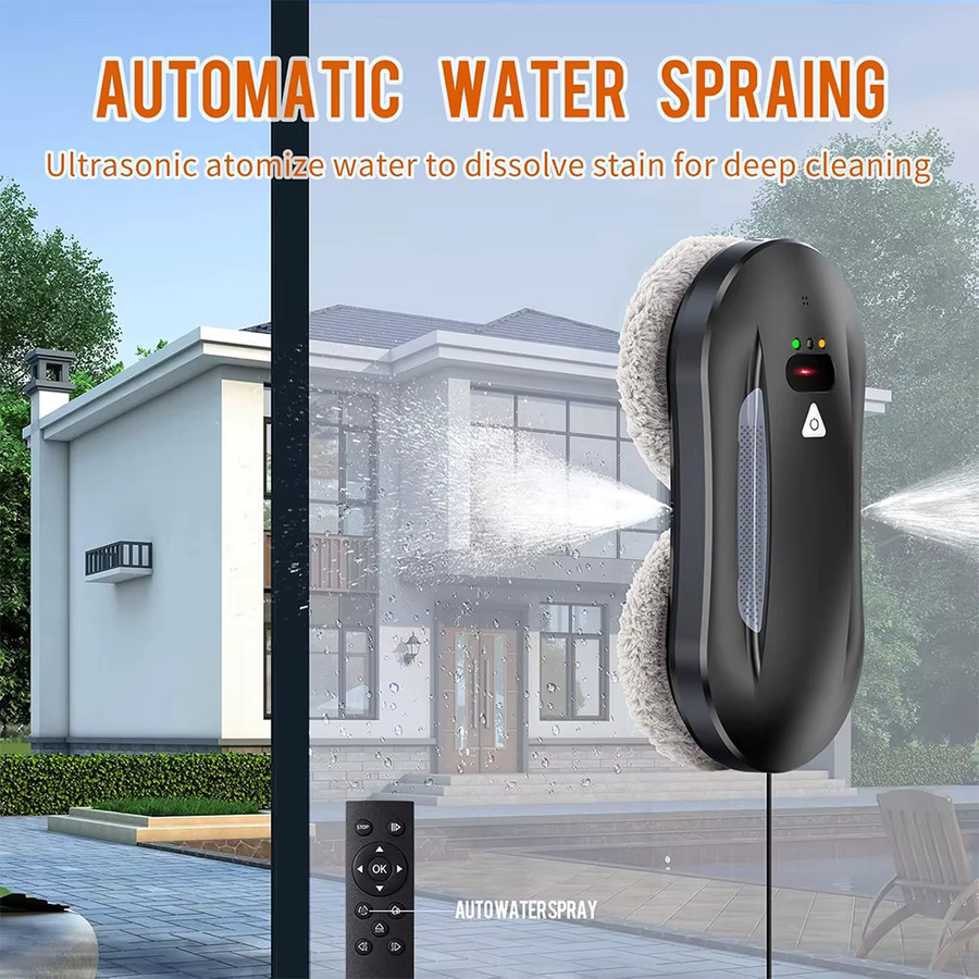 WUIETI Fensterputzroboter Schwarz mit 5600Pa BLDC Bürstenlosem Motor, Automatischer Doppel-Ultraschall-Wassersprüher und Fernbedienung zur Reinigung von Fenstern, Fliesen und Glastüren - Bild 5