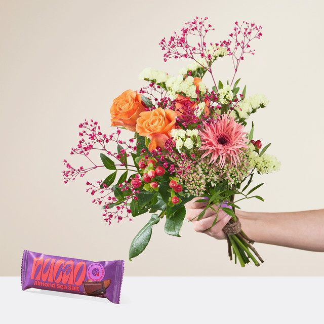 BLUME2000 Bouquet Rosen Gerbera Schleierkraut orange lightpink - Bild 1