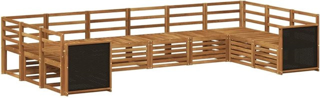 vidaXL Ecksofa Set aus Massivholz Akazie in Natur Braun, 7-teiliges L-Shape Sofa Set mit Kissen und Armlehnen - Bild 1