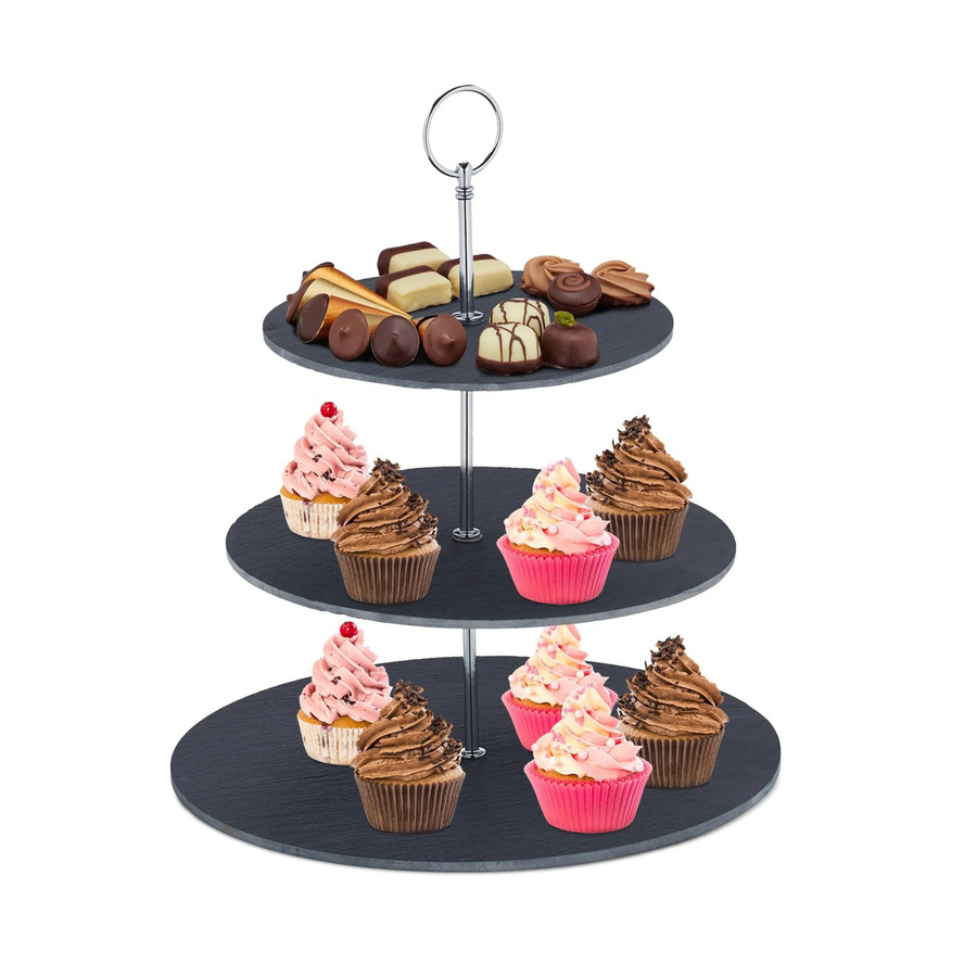 Relaxdays Etagere aus Schiefer in Anthrazit mit 3 Etagen, B/T: 33 x 30 cm - Bild 2