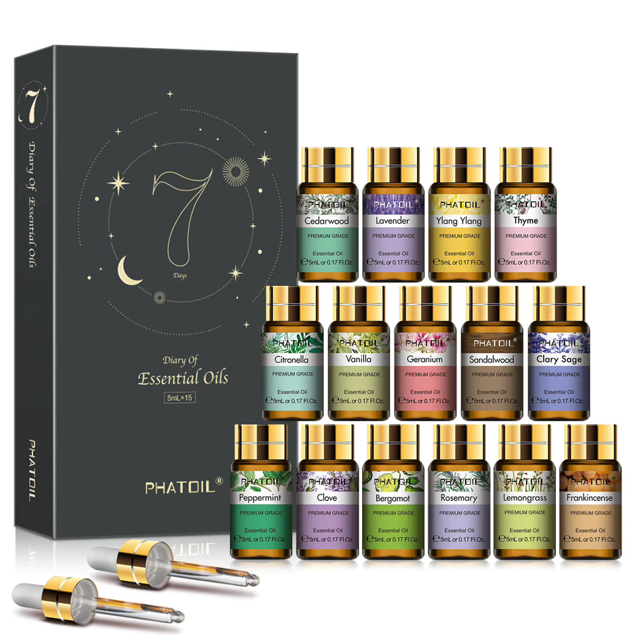 PHATOIL Ätherisches Öl-Set, 15 x 5 ml, Lavendel, Vanille, Zitronengras, Sandelholz - Bild 5
