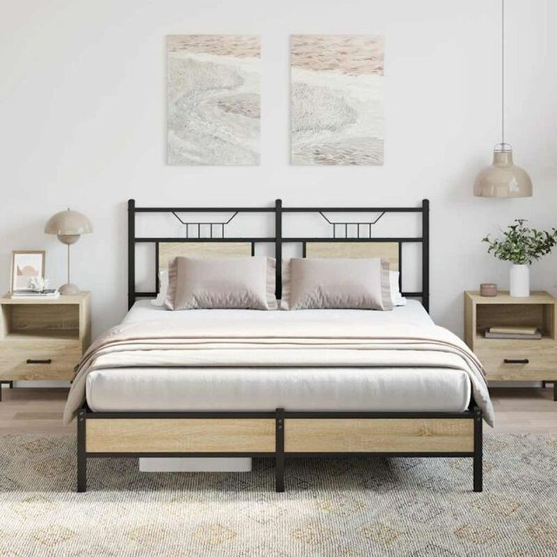 Bettgestell ohne Matratze Vidaxl in Sonoma-Eiche Natur und Braun aus Holzwerkstoff und Stahl im Industrial-Design B/T/H: 140 x 200 cm - Bild 1