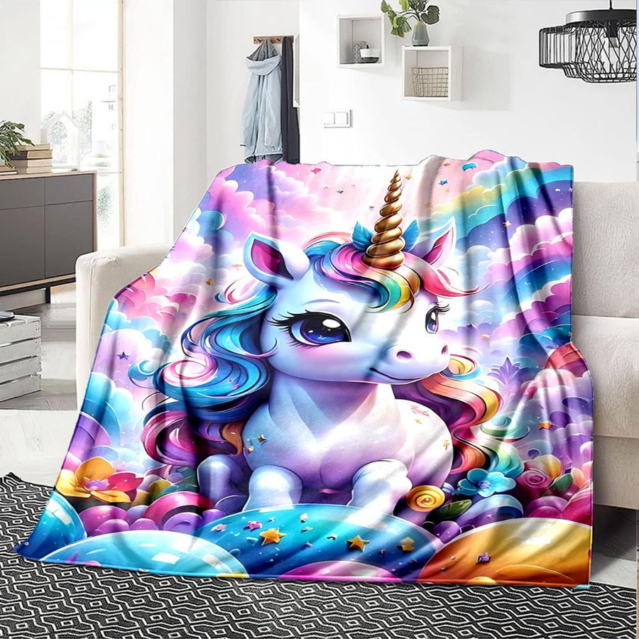 Yun Heng Four Einhorn Regenbogen Decke aus Flanell, Mehrfarbig, B: 120 cm, T: 80 cm - Bild 4