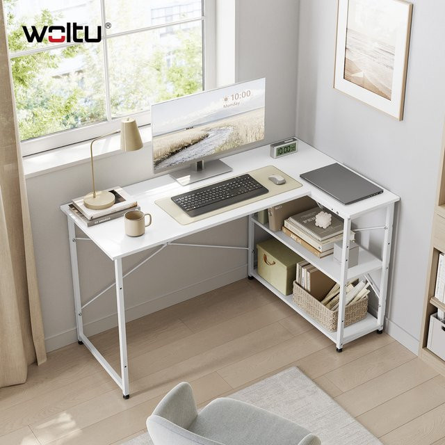 WOLTU Eckschreibtisch in L-Form, moderner Computertisch für Home-Office und Gaming, Weiß Matt - Bild 1