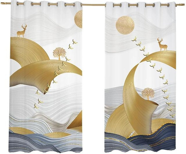 Yiran Furniture Verdunkelungsvorhänge mit Elch-Motiv, 2er-Set, Multicolour, Breite: 55 cm, Höhe: 120 cm - Bild 1