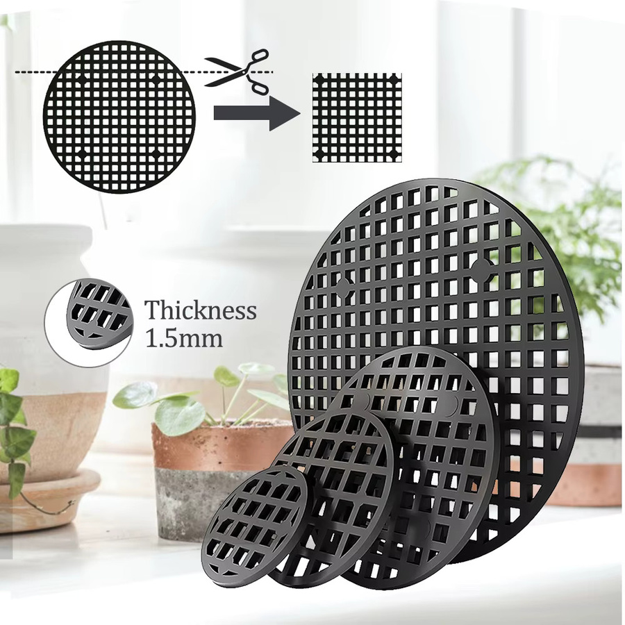 MUCIAKIE Runde Blumentopf Loch Mesh Pads aus Kunststoff in Schwarz zur Entwässerung und Belüftung von Bonsai und Pflanzgefäßen - Bild 2