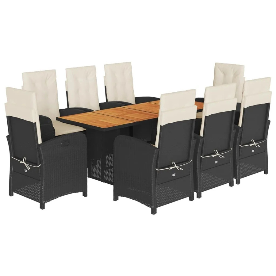 vidaXL 9-teilige Garten-Essgruppe aus Akazienholz und PE-Rattan in Schwarz-Creme mit Kissen - Bild 2