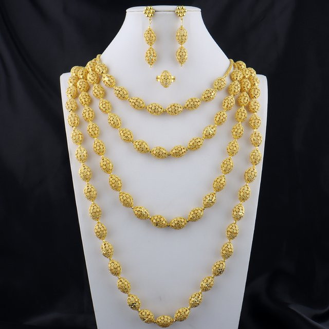 YM Schmuck-Set Halskette und Ohrringe, Messing, Gold, Damen - Bild 1