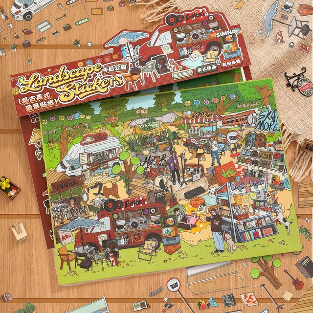 4 Stück Retro-amerikanische Landschaftsaufkleber und Dekorpapier in Multicolour für DIY-Scrapbooking und Reisetagebücher - Bild 1