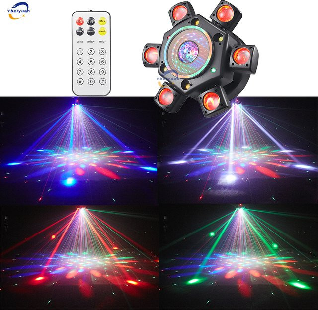 Ybeiyuan King Kong Abyss Moving Head Licht mit sechs Armen, Spiegeleffekt, RGB Multicolour, Schwarz, mit DMX-Fernbedienung - Bild 1