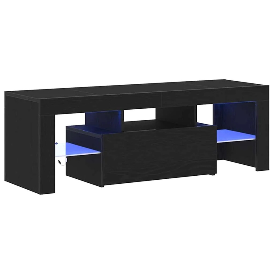 vidaXL TV-Schrank modern in Schwarz mit integrierter Beleuchtung und Medienfächern aus Holzwerkstoff, B/T/H: 120 x 35 x 40 cm - Bild 2