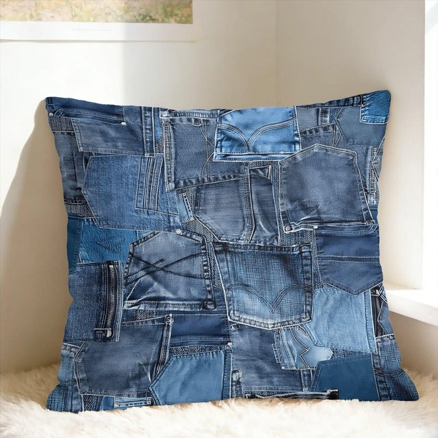 JMG Clothing Kissenbezug im Vintage-Jeans-Look, Blau/Mehrfarbig, B/H: 50 x 50 cm - Bild 1