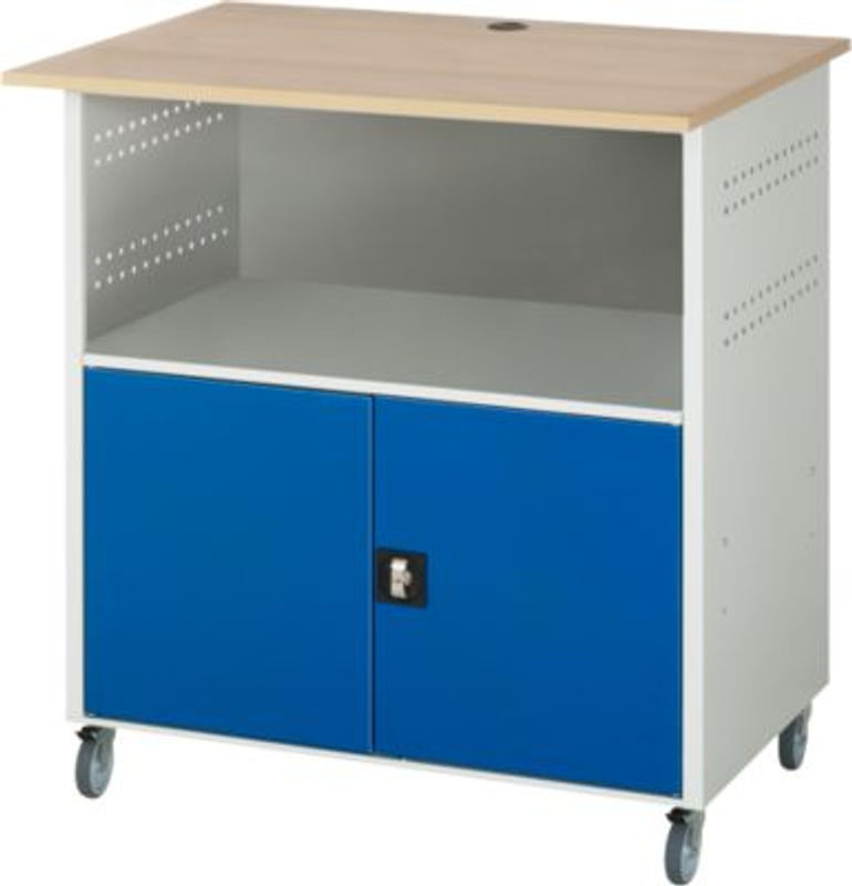 RAU Computer-Station Typ 1023 mit Arbeitsplatte und Unterschrank, mobil, Buche und Stahl, B/T/H: 110 x 80 x 110 cm - Bild 3