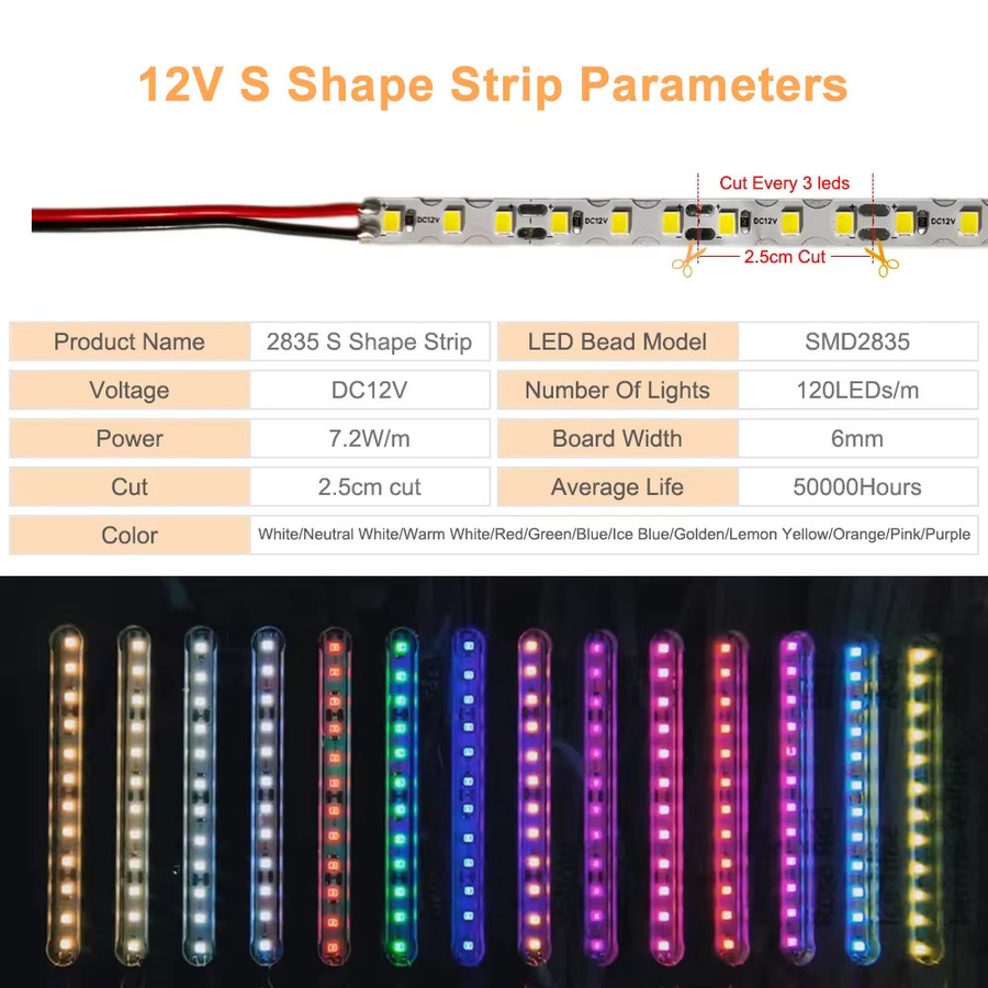 FUNZENXIN S-Form LED Streifen RGB Multicolour, 120 LED/m, Breite: 6 mm, flexibel und biegbar für DIY Neon Zeichen - Bild 3