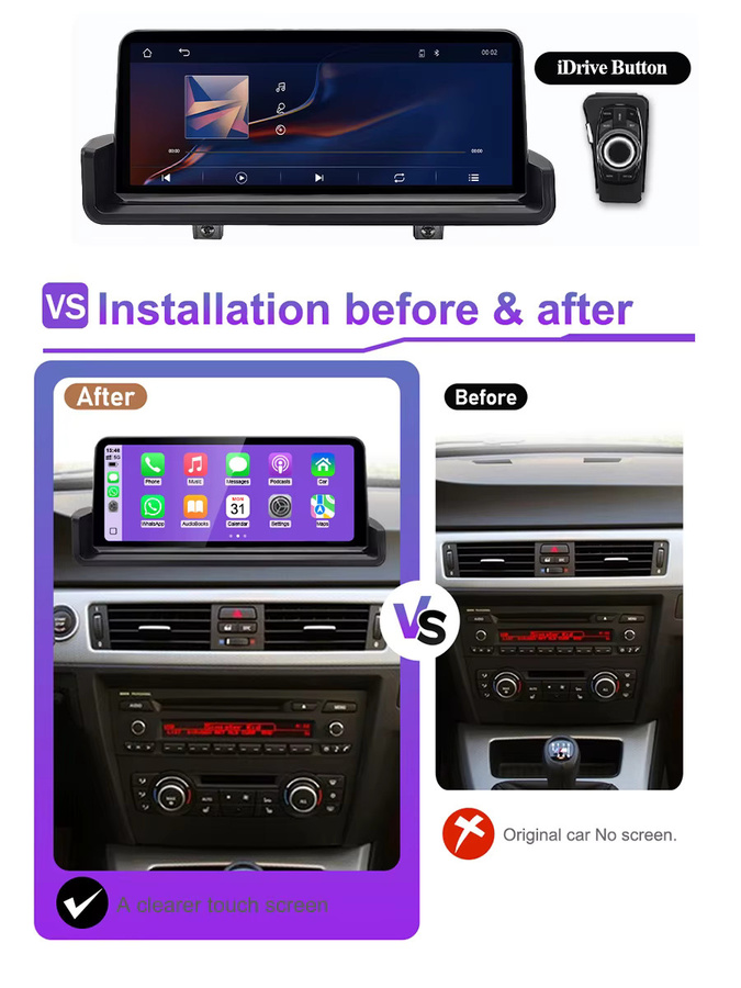 HIOUME Auto-Multimedia-Radio-Player für BMW 3er Serie E90 E91 E92 E93 M3 (2005-2012) mit 10,25 Zoll Touchscreen, kabellosem CarPlay, Android Auto, GPS und Bluetooth in Schwarz - Bild 8
