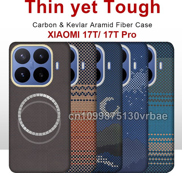 Xiaomi 17 T Pro und Xiaomi 17 T Handyhülle aus Carbon Kevlar Aramidfaser Magnetisch Schwarz und Rot - Bild 1