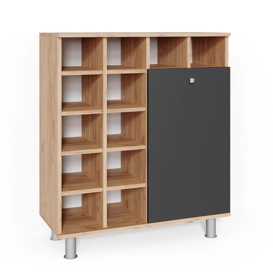Vicco Wäscheschrank Fynn Badschrank mit Wäschekorb in Anthrazit und Eiche mit Goldakzenten - Bild 3