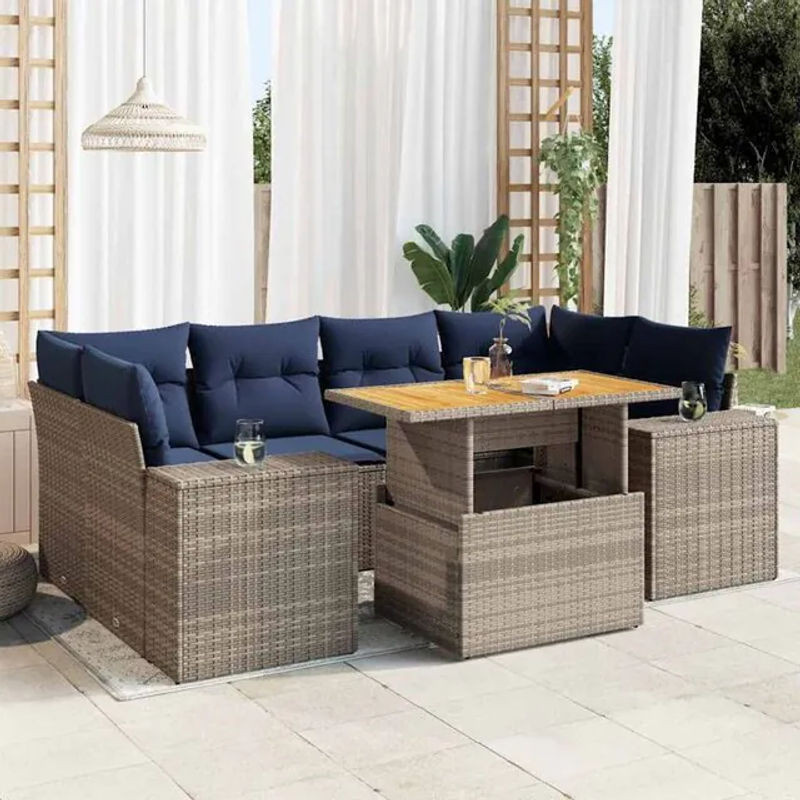 7-teilige Garten-Sofagarnitur aus Poly-Rattan mit Kissen in Grau von vidaxl - Bild 1