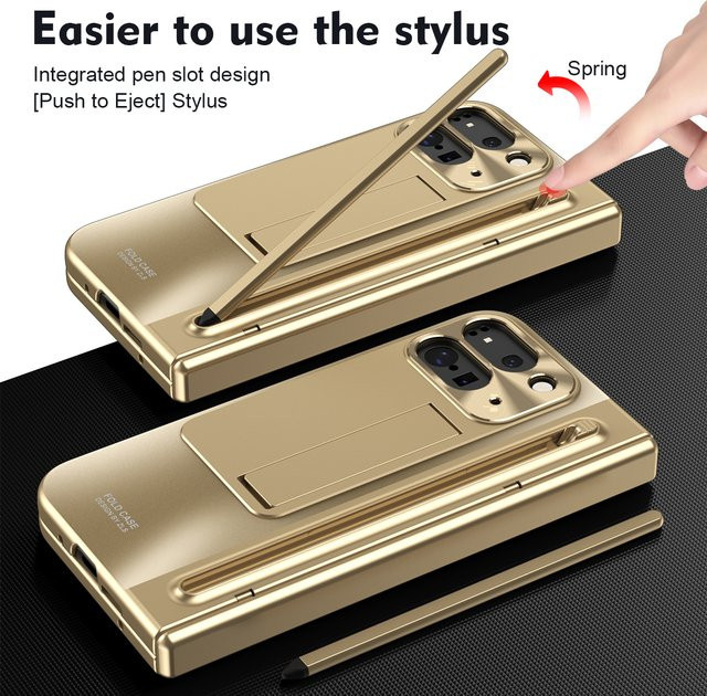 Google Pixel 10 und 9 Pro Fold 2 360-Grad-Vollschutz-Scharnierhülle mit Touch Pen Halterung in Schwarz und Gold - Bild 1
