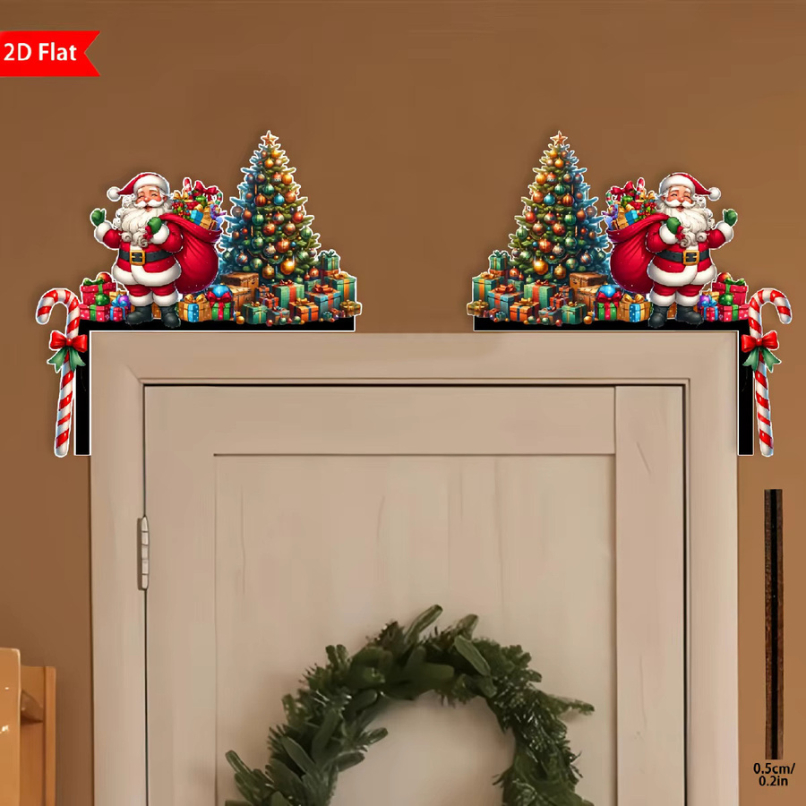 Weihnachtliche 2D Ecke-Dekoration aus Holz mit Santa Claus und Weihnachtsbaum in Mehrfarbig - Bild 2