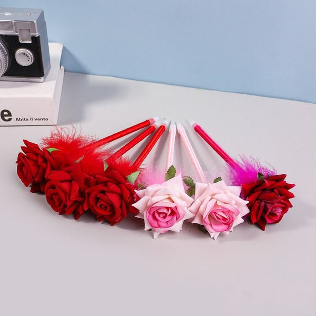Kreativer Kugelschreiber mit Rose im Kawaii-Design, Farbe: Rot - Bild 1