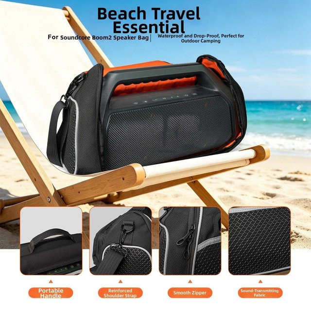 Soundcore Boom2 Plus Tragetasche, stoßfeste EVA-Hartschalen-Schutztasche mit verstellbarem Riemen, Schwarz - Bild 1