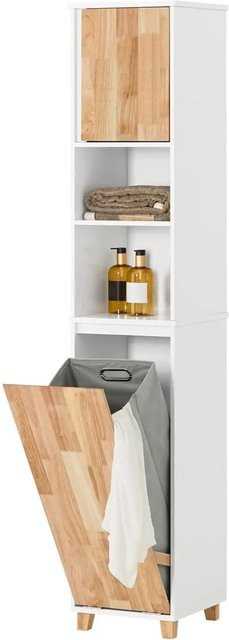 SoBuy Badezimmerschrank Weiß mit ausklappbaren Wäschesäcken und Regalfächern BZR74-W, H: 170 cm, B: 32 cm, T: 31 cm - Bild 1