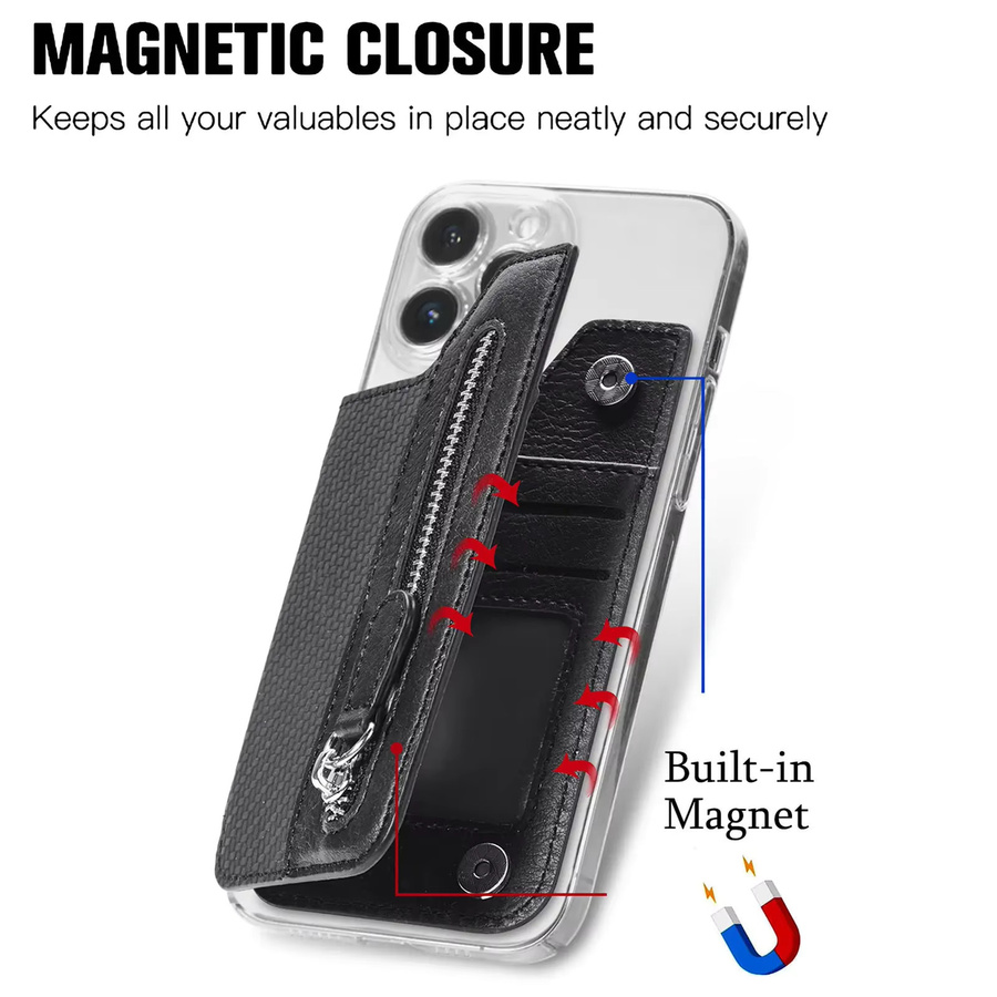DIENQI Leder Brieftasche mit Kartenhalter und Magnetverschluss für iPhone und Samsung in Schwarz - Bild 3