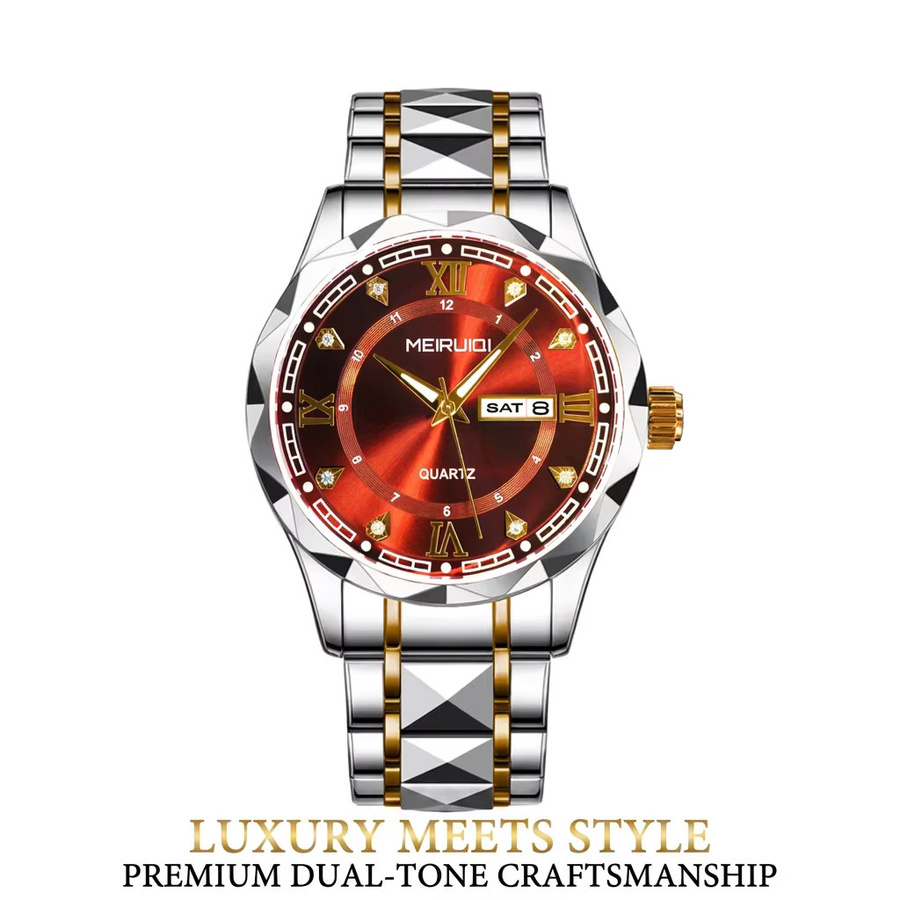 MEIRUIQI Armbanduhr, Quarz, rotes Zifferblatt, Legierungsarmband, Herren - Bild 5