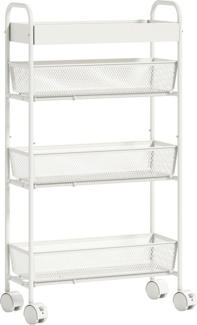 HOMCOM Rollwagen Küchenwagen mit 4 Ebenen und 3 Ausziehkörben in Weiß, B/T/H: 43,2 x 19 x 80 cm - Bild 1