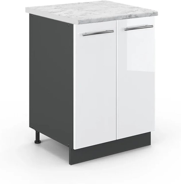 Vicco Küchenunterschrank Fame-Line Weiß Hochglanz Anthrazit mit Soft-Close-Türen B/T/H: 60 x 60 x 82 cm - Bild 1