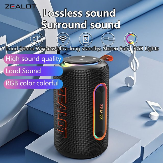 ZEALOT MP1 Kabelloser Lautsprecher mit 60 W Leistung, RGB-Licht, IPX6 wasserdicht und 30 Stunden Spielzeit, Farbe: Schwarz - Bild 1