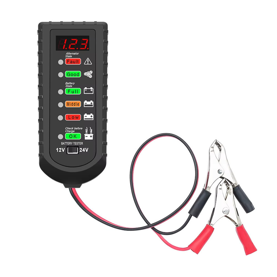 JFIND Multifunktionaler Auto Batterie Tester und Lichtmaschine Tester mit LED-Anzeige für 12V und 24V in Schwarz - Bild 3