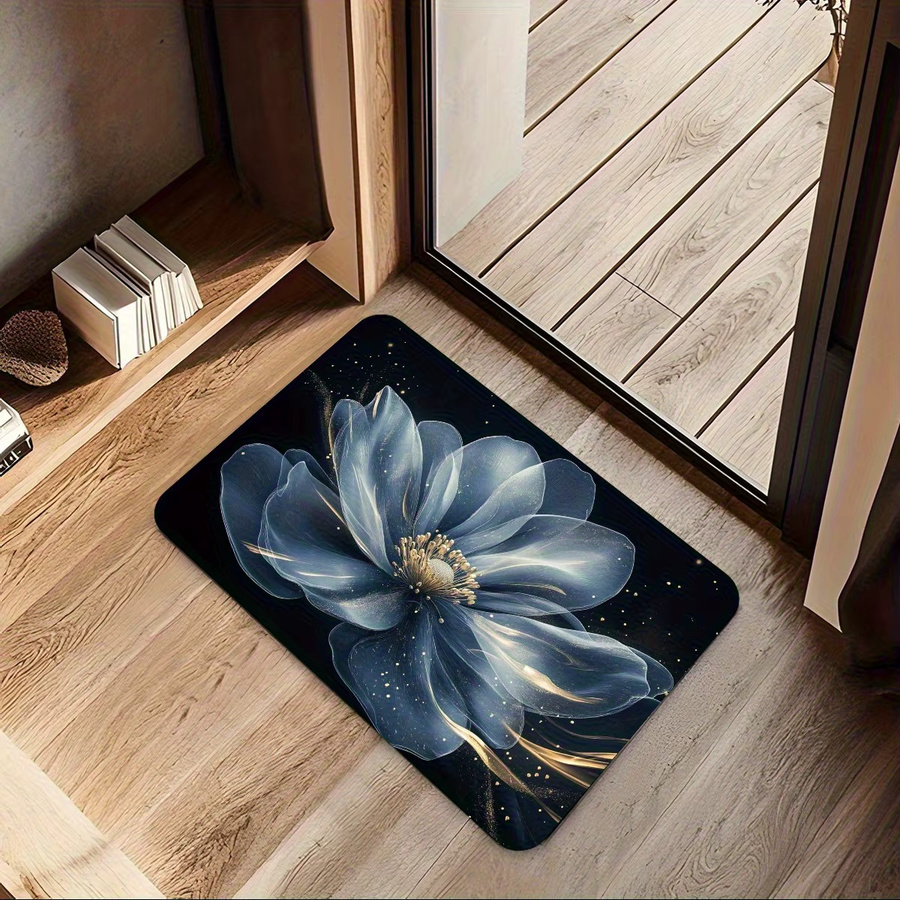 VIKAMA Badezimmer Bodenmatte mit blauem Blumenmuster, schnelltrocknend und wasserabsorbierend - Bild 2