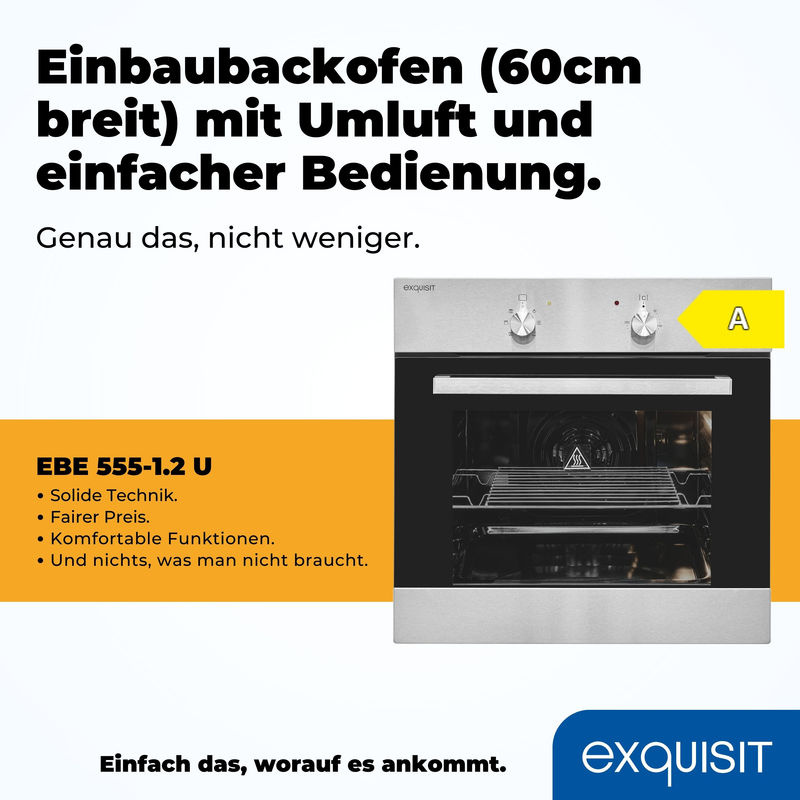 Exquisit EBE 555-1.2 U Einbaubackofen in Edelstahl, 58 l, Breite: 59,5 cm - Bild 4