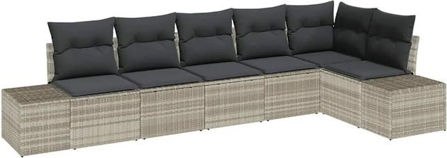 vidaXL 6-teiliges Gartensofa-Set aus Polyrattan in Grau mit Kissen für Garten, Balkon und Terrasse - Bild 1