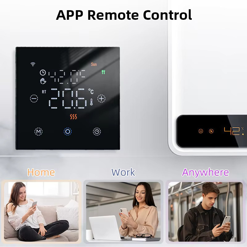 EZAIOT Tuya Smart Home WiFi Thermostat in Schwarz mit Glasoberfläche zur Fernsteuerung von Gaskesseln, Wasser- und elektrischen Fußbodenheizungen, kompatibel mit Alexa und Google Home - Bild 2