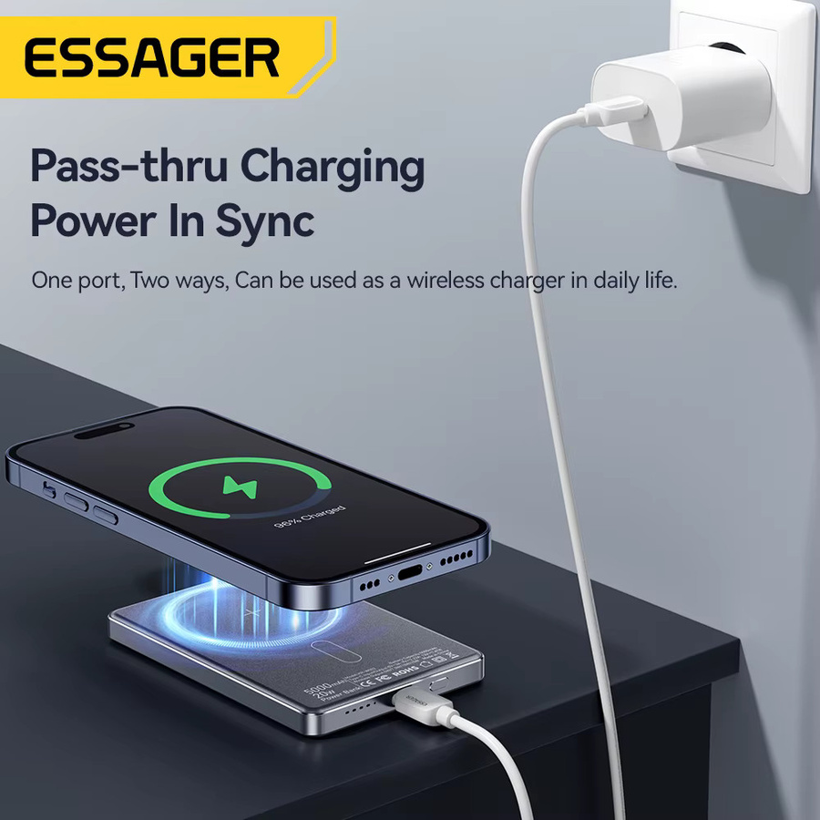 Essager Magnetische Powerbank mit 5000 mAh und 20 W Schnellladung für MagSafe, kabellose externe Akku für iPhone 15 14 13 12 in Schwarz oder Grau - Bild 6
